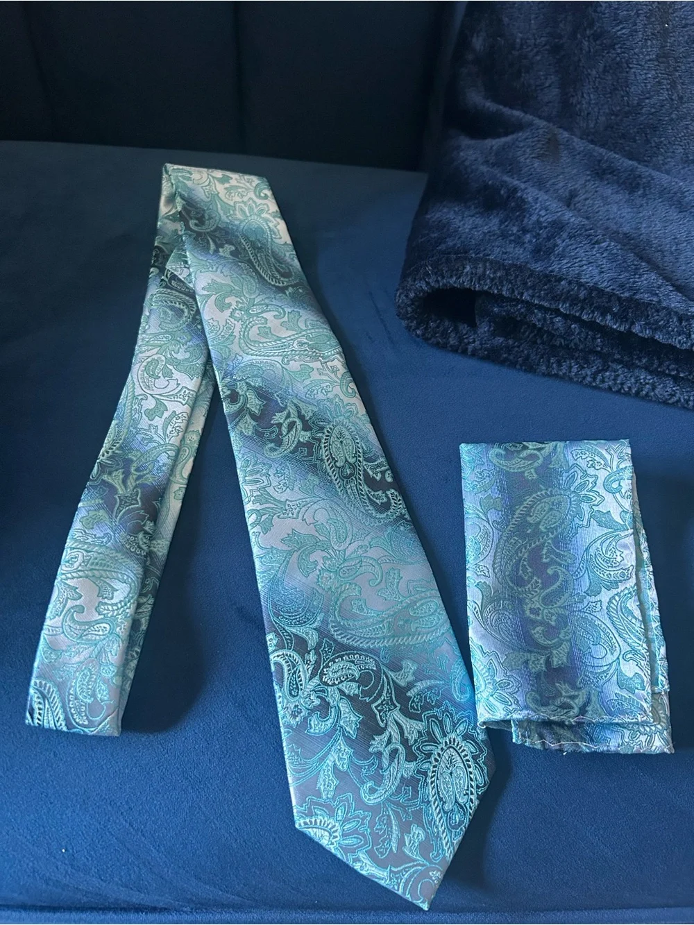 Teal Paisley Men's Tie and Pocket Square Set